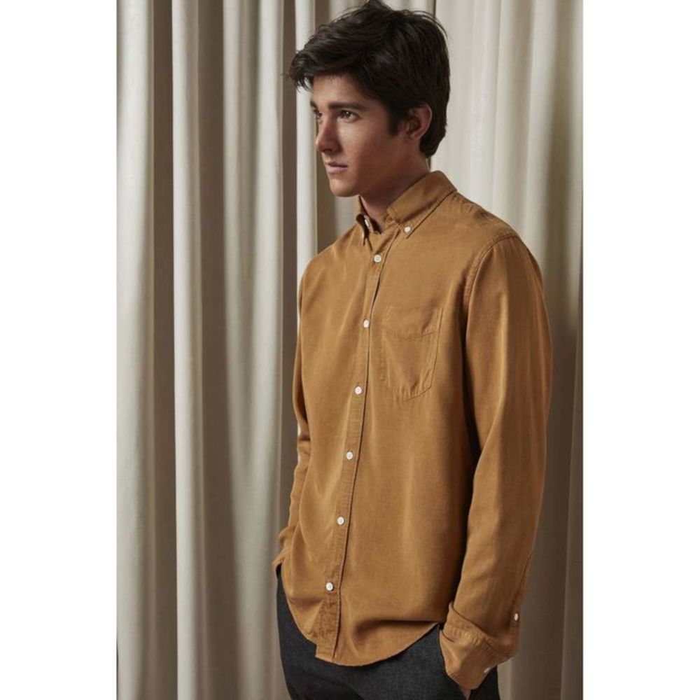 NNO7 Mens Beige Classic Fit Button Down Casual Shirt M